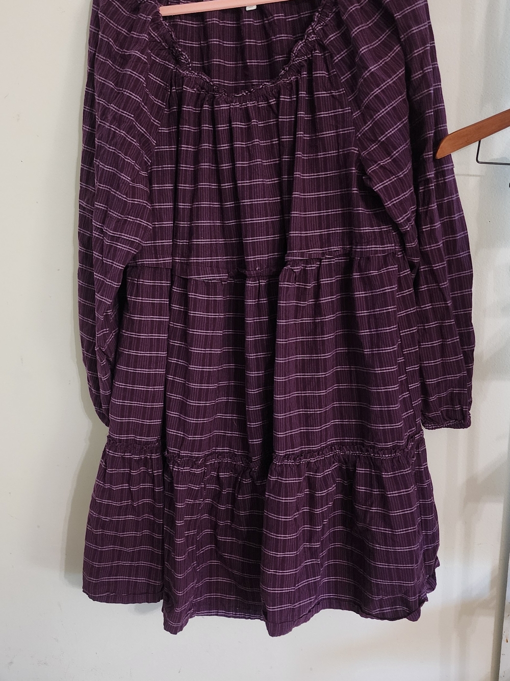 Wonderly Plum Plaid Tiered Skirt Dress